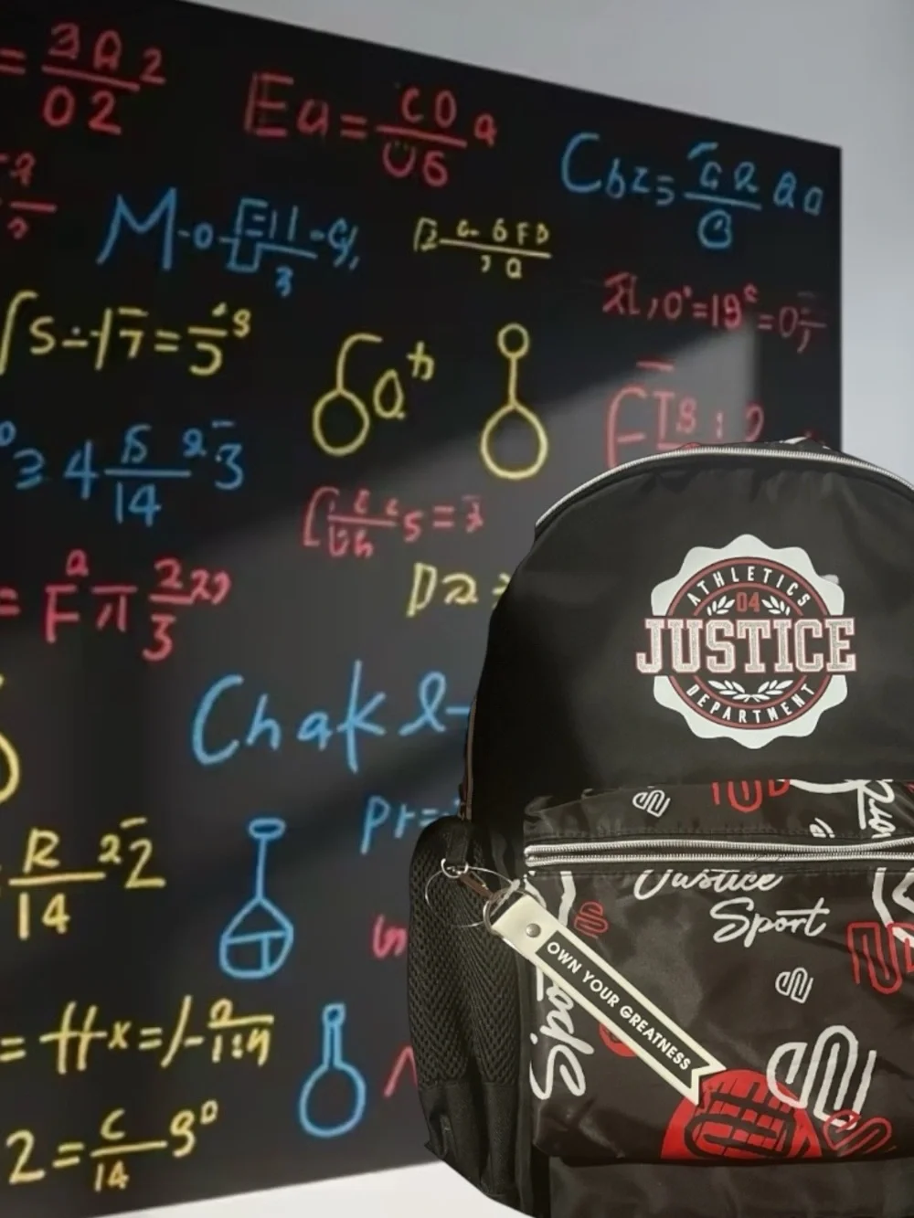 NEW! Justice Black Backpack with Red and White Accents